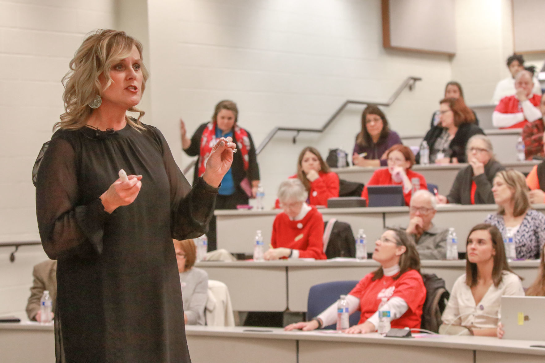 State Superintendent of Education Jennifer McCormick speaks at Merrillville High School
